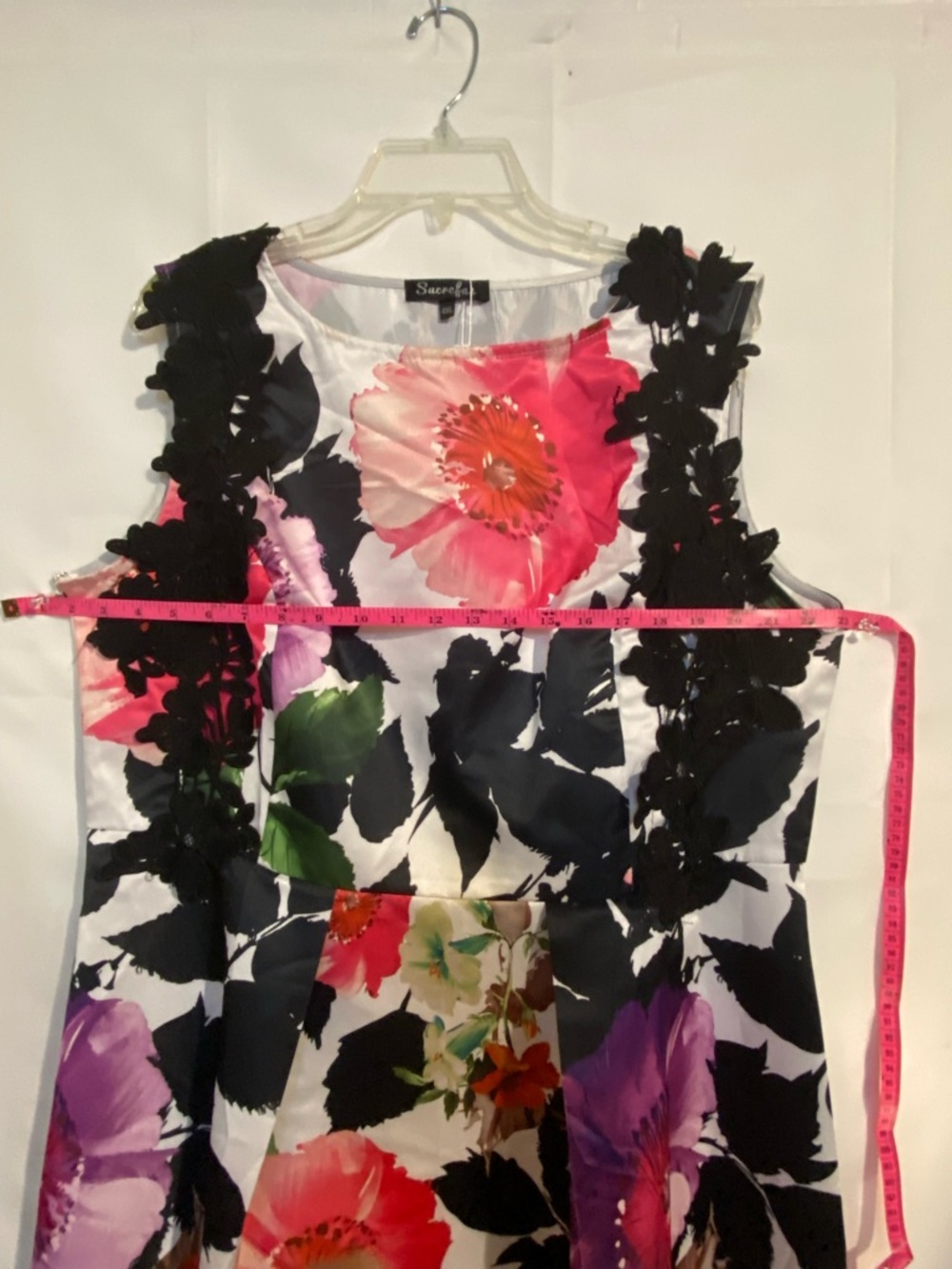 Women’s Sucrefas Floral Asymmetrical Midi Dress with Black Lace Trim Size 4XL - Picture 13 of 16